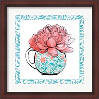 Framed Floral Teacup I Vine Border