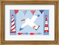 Framed Coastal Bird III Blue