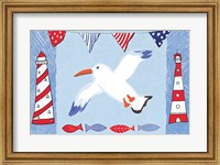 Framed Coastal Bird III Blue