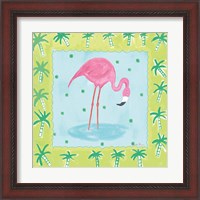 Framed 'Flamingo Dance III v2' border=