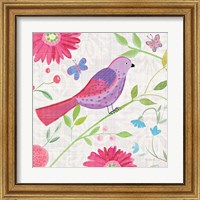 Framed 'Damask Floral and Bird I Sq' border=