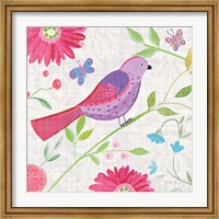 Framed Damask Floral and Bird I Sq