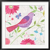Framed Damask Floral and Bird I Sq