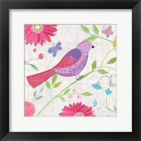 Framed Damask Floral and Bird I Sq