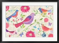 Framed Damask Floral and Bird I