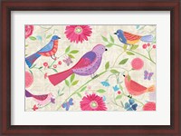 Framed Damask Floral and Bird I