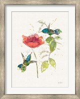 Framed Teal Hummingbirds II Flower
