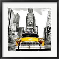 Framed Vintage Taxi in Times Square, NYC (detail)