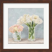 Framed 'Fleurs et Vases Aquamarine I' border=