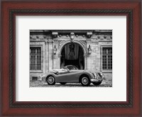 Framed Luxury Car in front of Classic Palace (BW)
