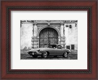 Framed Roadster in front of Classic Palace (BW)