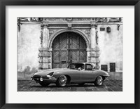 Framed Roadster in front of Classic Palace (BW)