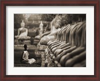 Framed Young Buddhist Monk praying, Thailand (sepia)