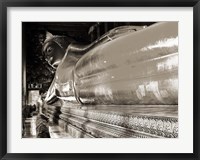 Framed Praying the reclined Buddha, Wat Pho, Bangkok, Thailand (sepia)