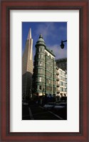 Framed Columbus Tower and Transamerica Pyramid in San Francisco, California