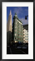 Framed Columbus Tower and Transamerica Pyramid in San Francisco, California