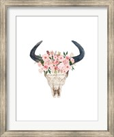 Framed Pink Floral Bull Skull