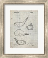 Framed Metallic Golf Club Head Patent - Antique Grid Parchment