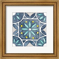 Framed 'Garden Getaway Tile VIII Blue' border=