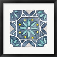 Framed 'Garden Getaway Tile VIII Blue' border=