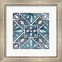 Framed 'Garden Getaway Tile IX Blue' border=