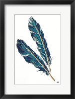 Framed Gold Feathers III Indigo