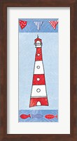 Framed Coastal Lighthouse I on Blue