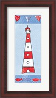 Framed Coastal Lighthouse I on Blue