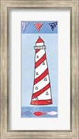Framed Coastal Lighthouse II on Blue