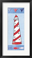 Framed Coastal Lighthouse II on Blue