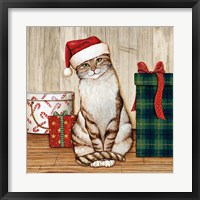 Framed Christmas Kitty on Planked Wood