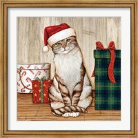 Framed Christmas Kitty on Planked Wood