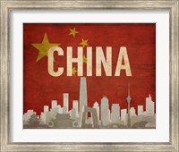 Framed Beijing, China - Flags and Skyline