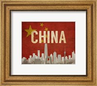 Framed Beijing, China - Flags and Skyline