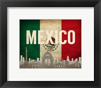 Framed Mexico City, Mexico - Flags and Skyline