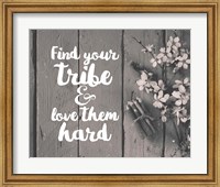 Framed Find Your Tribe - Flowers and Pencils Grayscale