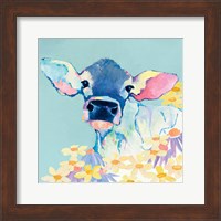 Framed Bessie with Flowers on Teal