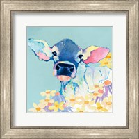 Framed Bessie with Flowers on Teal