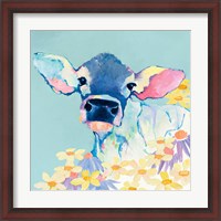 Framed Bessie with Flowers on Teal