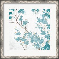 Framed 'Teal Cherry Blossoms II on Cream Aged no Bird' border=