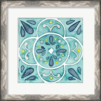 Framed 'Garden Getaway Tile VII Teal' border=