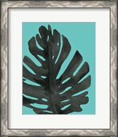 Framed 'Tropical Palm I BW Turquoise' border=