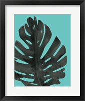 Framed 'Tropical Palm I BW Turquoise' border=