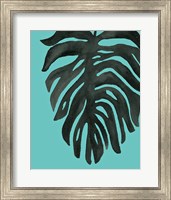 Framed 'Tropical Palm II BW Turquoise' border=