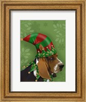 Framed Basset Hound, Elf Hat