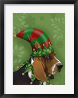 Framed Basset Hound, Elf Hat