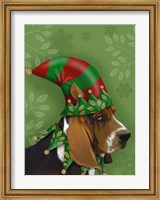 Framed Basset Hound, Elf Hat