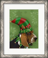 Framed Basset Hound, Elf Hat