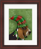 Framed Basset Hound, Elf Hat