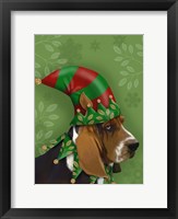 Framed Basset Hound, Elf Hat